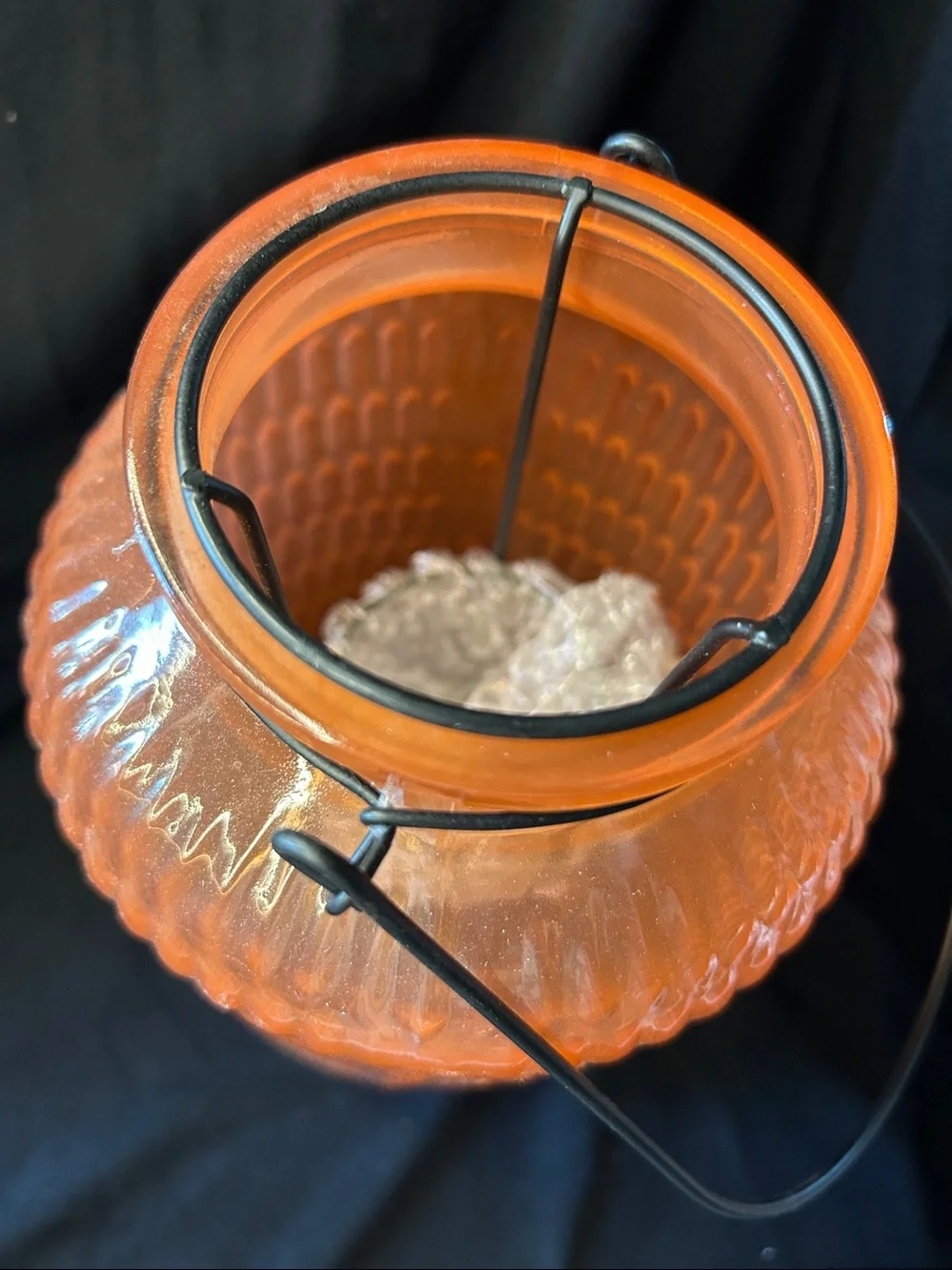 Orange Textured Glass Lantern with Metal Handle - Decorative Accent